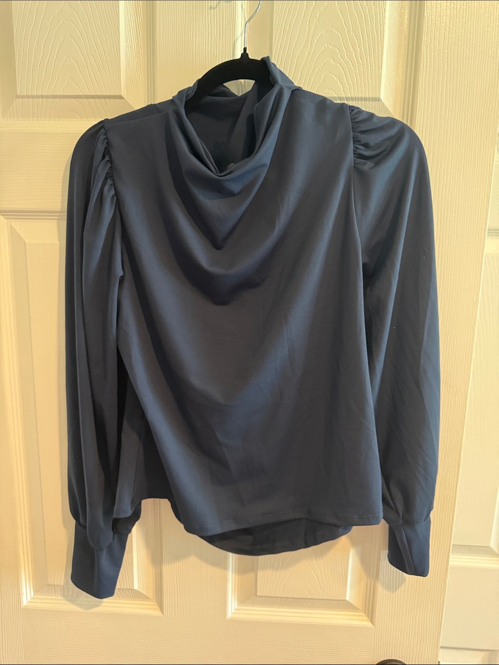 HALARA Navy Blue slight Mock Neck Long Sleeve Blouse